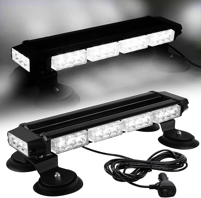 ASPL 16.8 Inch LED Strobe Flashing Light Bar, 26 Flashing Modes High Intensity Emergency Hazard Warning Beacon Lights with Magnetic Base for Car Trucks Trailer Roof Safety (White)