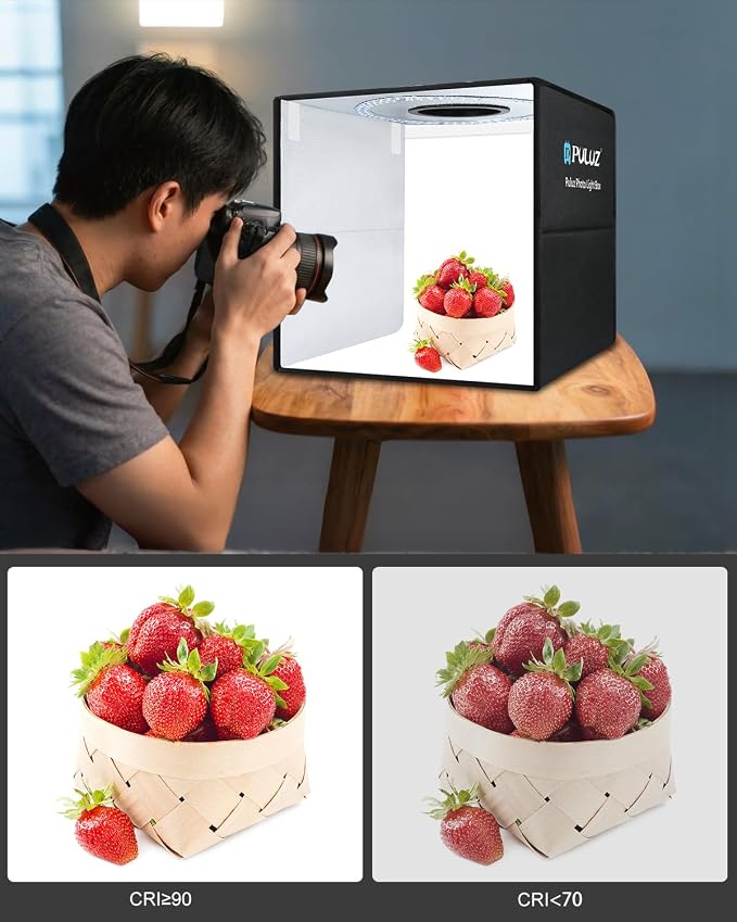 Photo Studio Box, PULUZ 40cm Folding Lightbox 160 LED Ring Light Portable Photo Studio Photography Shooting Tent Box Kit 12 Colors Backdrops USB Light Box for Phones DSLR Camera 16 x 16 inch