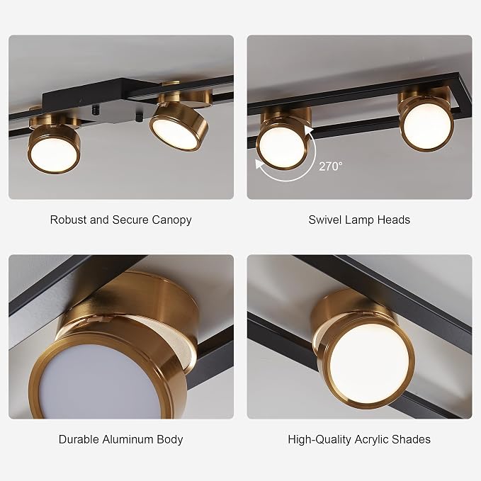 Garwarm 48 Inch Modern Dimmable LED Track Lighting with Remote, Flush Mount | Low-Profile Linear Ceiling Light with 270° Adjustable Heads for Kitchen Island, Dining Room, Bedroom, Office, Living Room