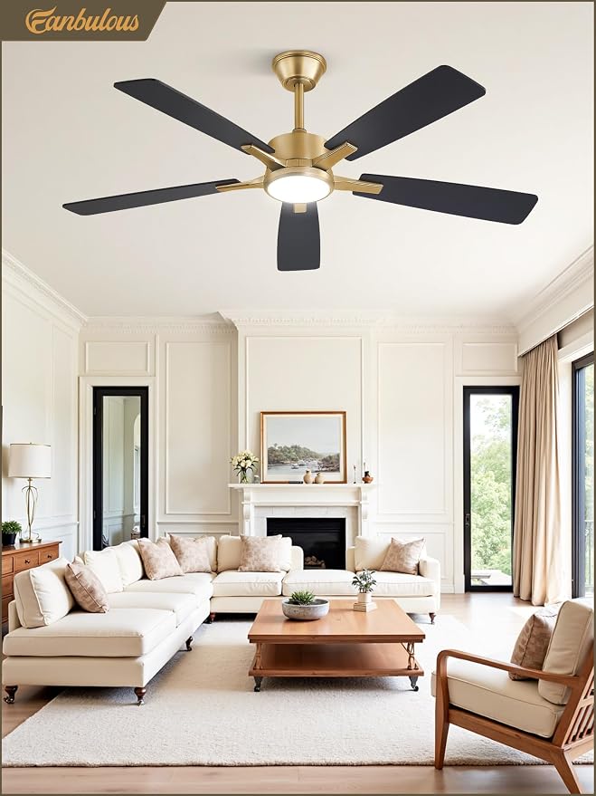 Fanbulous 52 Inch Black and Gold Ceiling Fan with Light, Remote & APP | Stepless CCT & Dimmable Light, 20W LED Ceiling Fan, 6 Speeds, Reversible Quiet DC Motor, for Bedroom, Living Room, Apartment