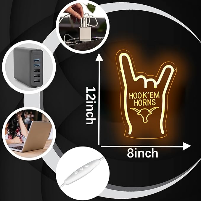Hook Em Horns Neon Sign TEXAS Neon Light for Wall Decor, Dimmable University Neon Texas for Man Cave Room Bar Wall Decor Western Gift for Friends
