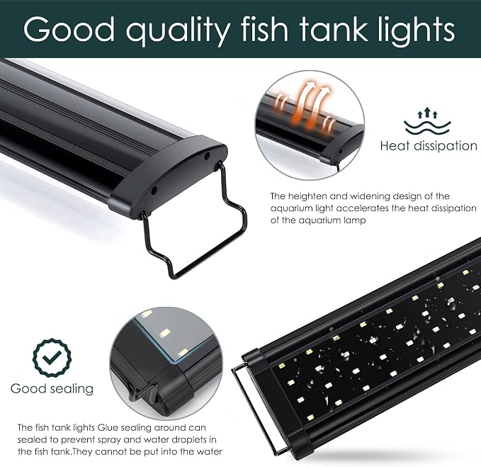 AQQA Aquarium Light,Full Spectrum LED Fish Tank Lights | 12"-54" Adjustable Multi-Color White Blue Red Green LEDs with Extendable Brackets,14W-31W for Freshwater Plants 31W (48"-54")