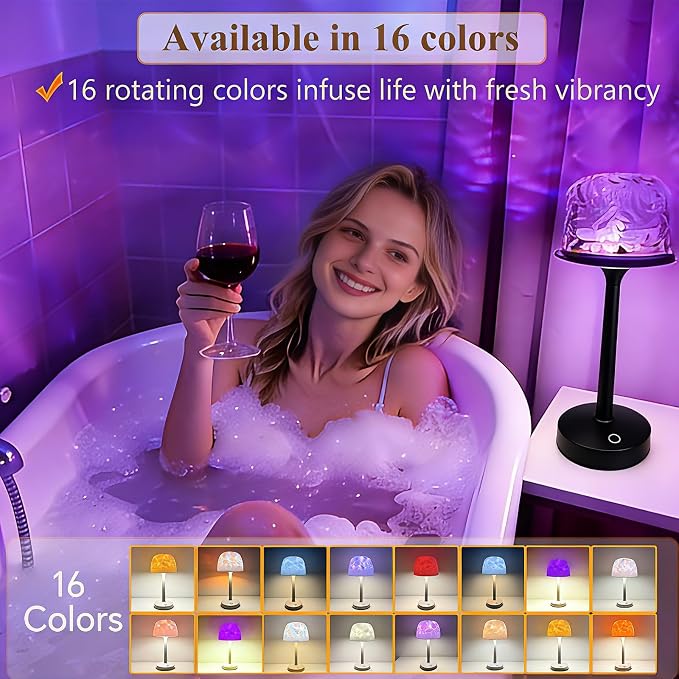 Waterproof Bathroom Lamp with 16 Color Ocean Wave Projector, Rechargeable Shower Light with Touch & Remote Control, Cordless Light for Inside Shower/Bathtub (Peachwood Color)