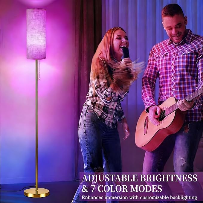 Floor Lamps for Living Room with RGB Color Changing Bulb Dimmable Color Brightness Standing Lamp with Remote Tall Lamps with Chain Switch for Bedroom Office 9W LED Bulb Included, Gold Body RGB Bulb