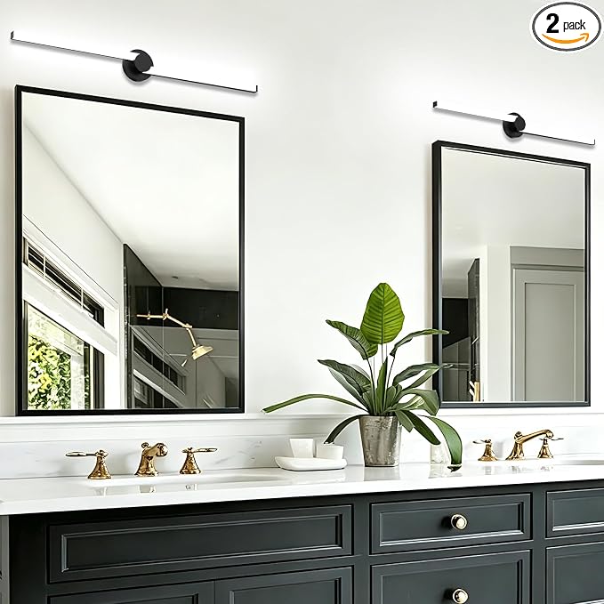 Bathroom Lighting Fixtures Over Mirror: 40 Inch Rotatable Bathroom Vanity Light ETL Listed - Modern Black Vanity Lighting Fixtures 5700K Cool White 3700LM 45W IP44 - LED Vanity Light Dimmable(2 Pack)