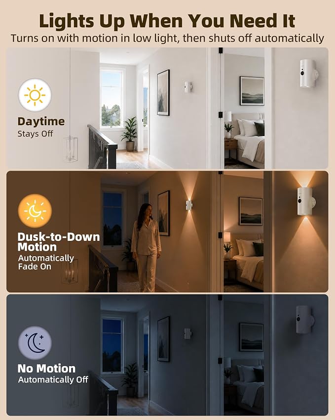 EZVALO Motion Sensor Wall Sconces, Battery Operated Wall Lights with 4000mAh Rechargeable Battery, 3 CCT & 12 RGB Color, Wireless Remote LED Lights for Hallway, Stairway (White, 4 Pack)