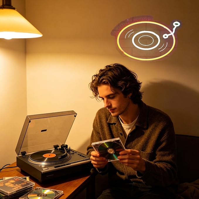 Now Playing Vinyl Record Player Neon Sign Retro Red Warm Music Record Neon Light Neon Signs for Studio Decor Live Art Neon Light Sign for Bedroom Beer Bar Decoration