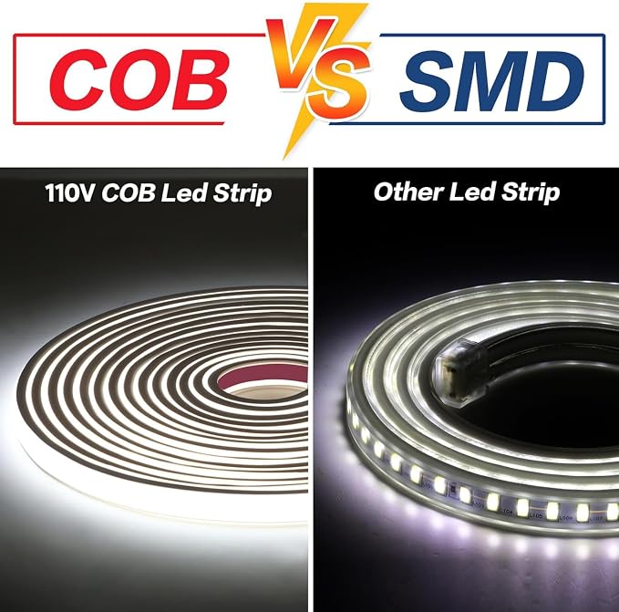 6.56 ft AC 110V LED Strip Lights Waterproof COB LED Light Strip | 320LEDs 6000K Cool White LED Lights Cuttable 2M LED Rope Lights Indoor for Bedroom Kitchen Cabinets Mirror Decor