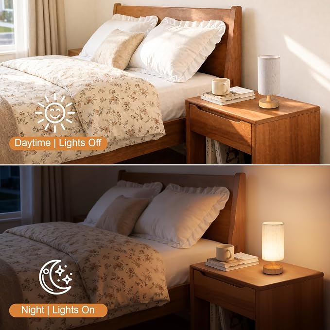 Kakanuo Cordless Table Lamp Rechargeable Small - 1 Pack Beige Wood, 4000mAh Battery Operated Lamp with Touch Control Stepless Dimming, Wireless Lamp for Bedside, Nightstand, Bedroom, Living Room