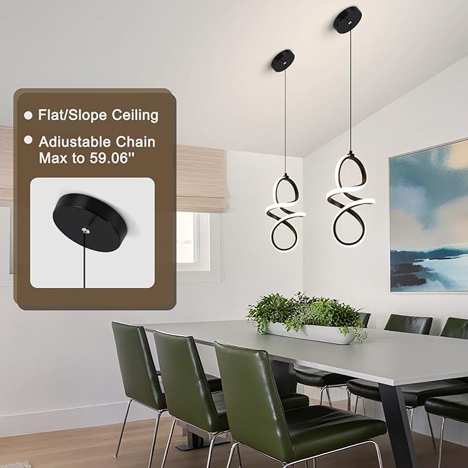 4000K Modern LED Pendant Lights, 24W LED Pendant Lights Kitchen Island Lighting, Black Adjustable Height Hanging Light Fixture for Kitchen Study Corridor Stairs Dining Room, 1 Pack