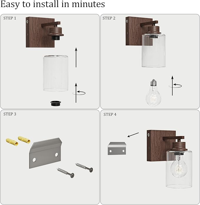 Rayogale Walnut Battery Operated Wall Sconce Set of Two with Remote Control | Dimmable Rechargeable Wall Lights with Timer, Easy Install Glass Lamp for Living Room Bedroom, Emergency 3000K