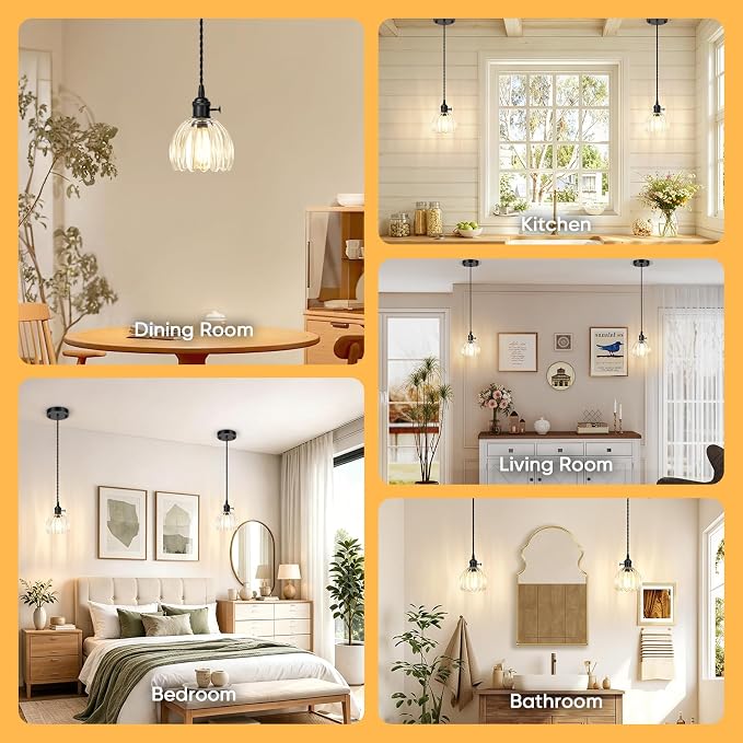 1-Pack Black Pendant Light, Modern Pendant Lights Kitchen Island with Clear Tulip Glass Shade, Mini Adjustable Hanging Light Fixtures, Kitchen Pendant Lighting for Dining Room Hallway Bedroom