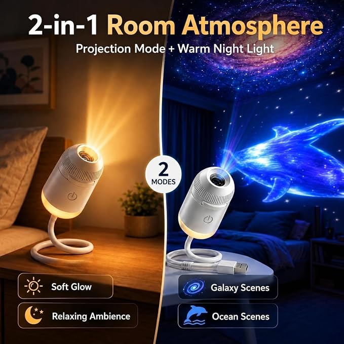 2027 Upgraded Hd Smart 5d Holographic Night Light Projector, Plug and Play Hd Star Projector, 360° Adjustable Hd Galaxy and Ocean Projector for Bedroom Ceiling (6 Projection Films)