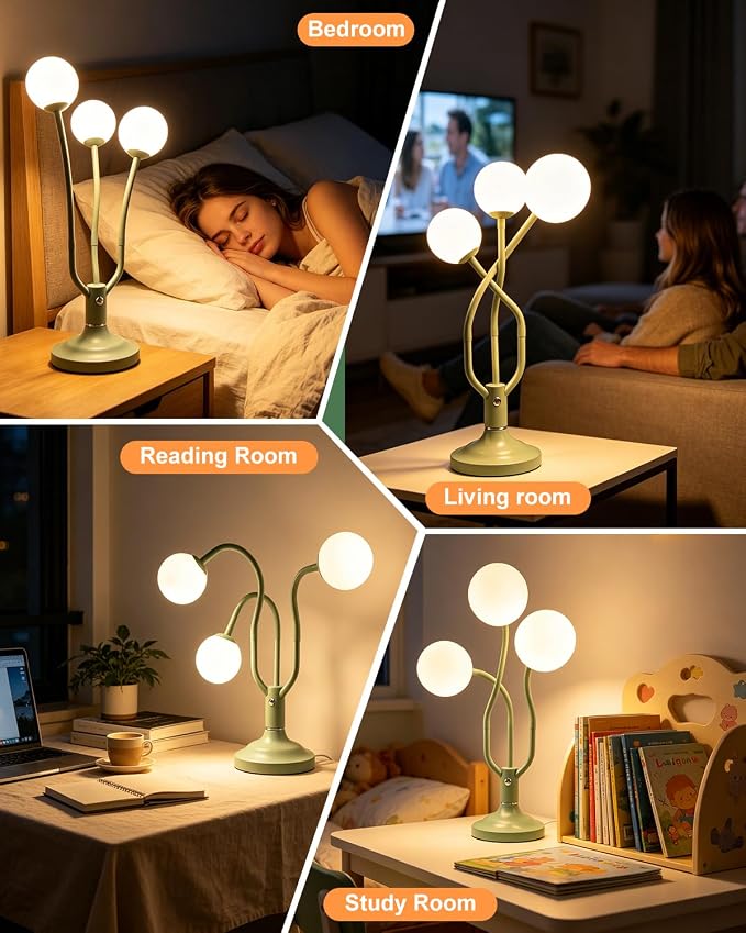 Globe Green Table Lamp Dimmable Magic DIY Arms G9 Bulbs Included | Nightstand Modern Desk Lamp Vintage Ambient Night Light Warmwhite Kids Bedside Lamps for Bedroom Living Room Nursery Gift
