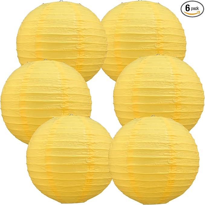 BEISHIDA 6-Inch Yellow Round Paper Lanterns Decorative Hanging Asia Chinese Japanese Paper Lanterns Lamp for Birthday Halloween Wedding Baby Bridal Shower Fall Home Decor Party Decoration（6 Packs）