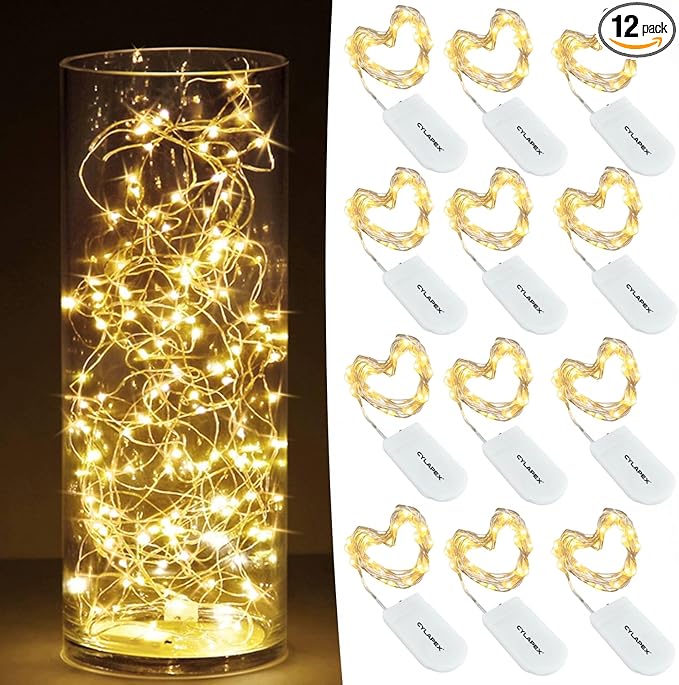 CYLAPEX 12 Pack Fairy Lights String Battery Operated Fairy Lights, 20 LED on 7ft Silvery Copper Wire, Firefly Lights Warm White for Wedding Party Mason Jar Christmas Decorations Bedroom Decor
