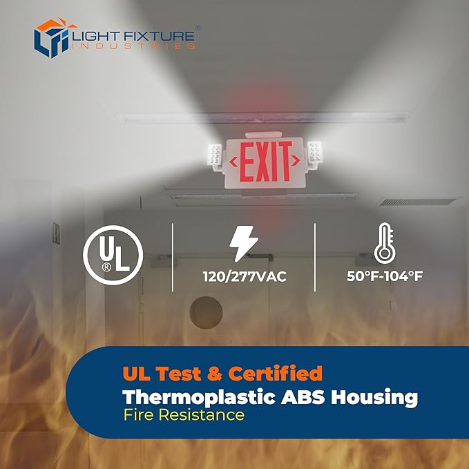 LFI Lights® Thin COMBO UL 924 Listed, Red LED, Exit Sign with Emergency Lights, White, 120-277VAC Hardwired with Battery Backup, Optional Double Face and Knock Out Arrows COMBOTRWBB (4)