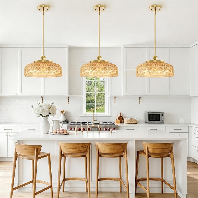 Lamomo Adjustable Large Pendant Lighting Kitchen Island for Dinning Room | Pendant Light with Clear Glass Lampshade over Sink, Amber Ceiling Lights Kitchen Pendant Light for Indoor Decor, No Bulbs