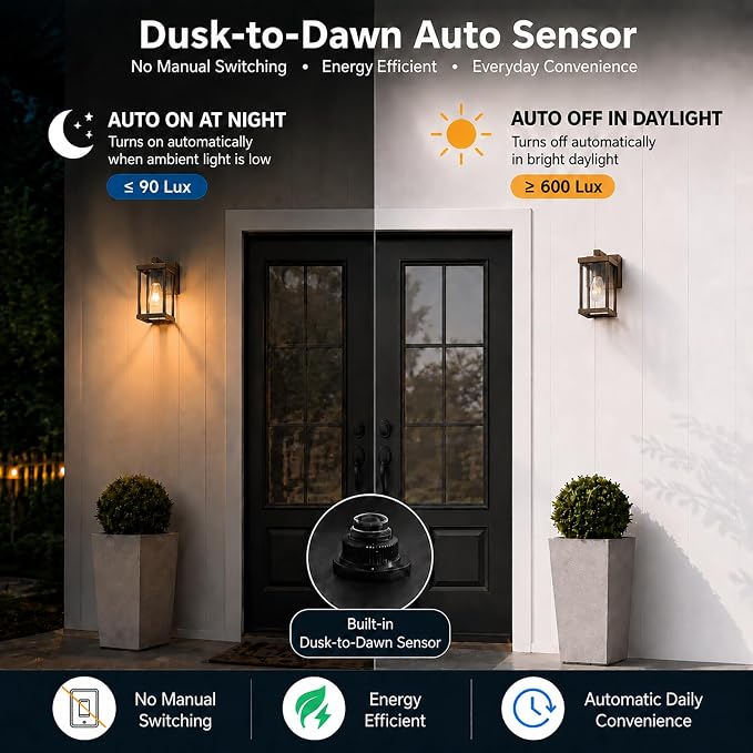 Porch Lights with GFCI Outlets Dusk to Dawn Outdoor Wall Lights Waterproof Exterior Lighting Fixtures Modern Outside Lights Wall Mount for House Patio Garage,11.8''H,1PC