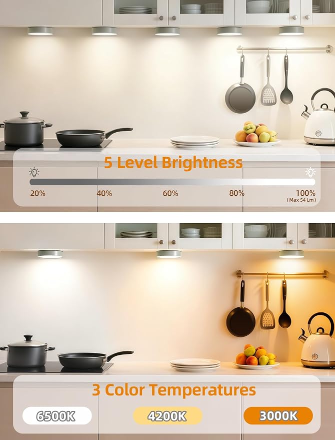 4-PACK Led Puck lights Closet Lights Motion Sensor Cabinet Lights Grey | 3 color temps & 12 RGB, dimmable, 15/30/60 mins timer, memory, magnetic/stick on, 3.3'' led lights for kitchen, closet, stair
