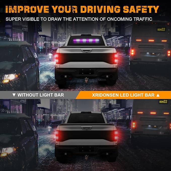 XRIDONSEN 35 inch Purple White Traffic Advisor Light Bar 48 LED Emergency Strobe Lights Safety Warning Lights Front/Rear Window w/Display Controller for Escort Vehicles Trucks SUV