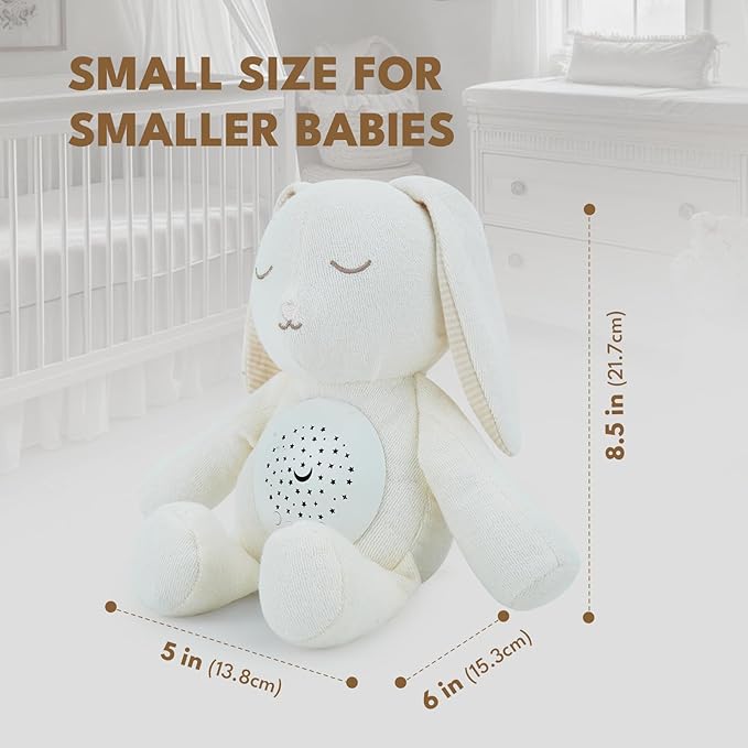 Baby White Noise Hatch Sound Machine & Lullaby Crib Soother - Bunny Stuffed Animal Night Light Projector, 5 x 6 x 8.5 Inches Sleep Soother Infant Gift for Newborn 0-6 Months