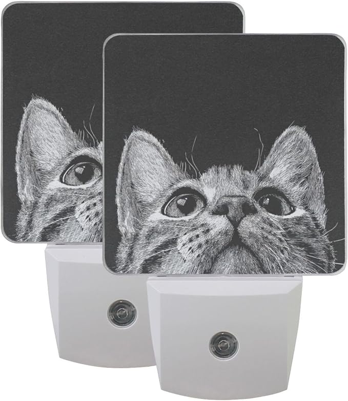 Cat Face Black Night Light Dusk to Dawn Sensor LED Night Dimmable Nightlight Lights Plug into Wall for Living Room