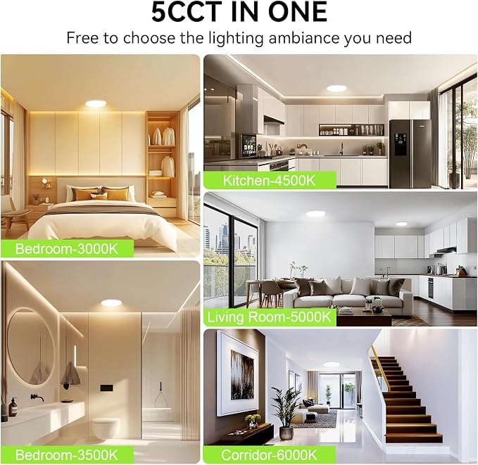 MODERN 12Pack LED Flush Mount Ceiling Light, 3000K-3500K-4500K-5000K-6000K Adjustable Ceiling Lamp,7.5inch Surface Mounted for Living Room, Bedroom, Kitchen, Laundry, Hallway(White, 12 Pack)
