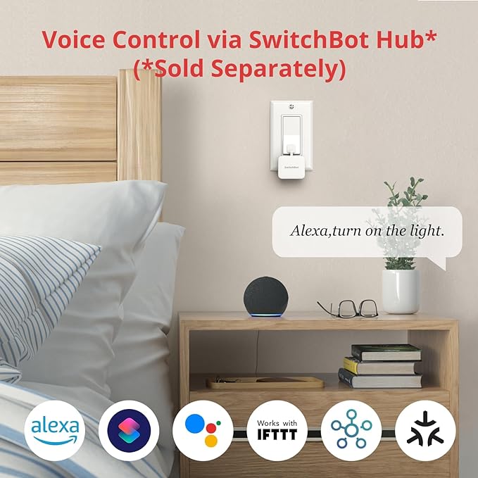 SwitchBot Rechargeable Smart Switch Button Pusher (Bluetooth) – Fingerbot for Rocker/One-Way Buttons, App Timer Control, No Wiring, Optional Hub for Voice/Remote, White