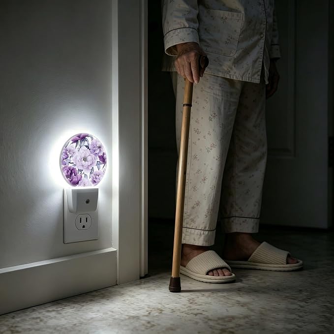 Decorative Night Lights Purple Flower Plug-in Nightlight Auto Light Sensors | Floral Romance Chic Night Lights Plug into Wall LED Lamp Dusk-to-Dawn Auto Sensor Energy Saving