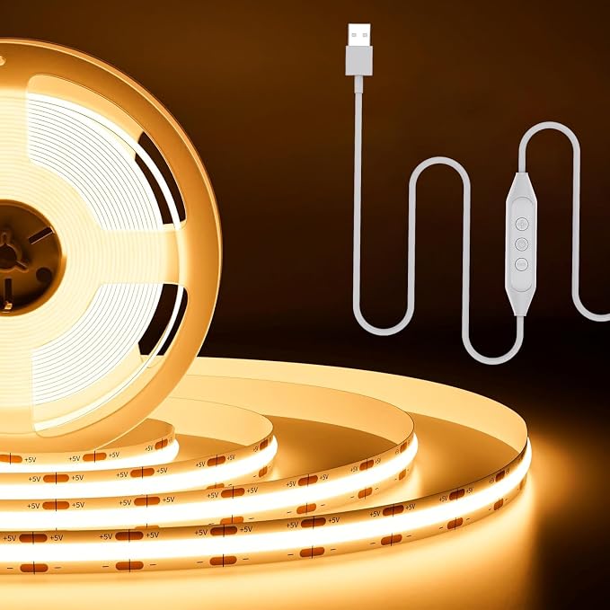 6FT USB COB LED Light Strip, Cuttable Behind TV Backlight, Bright Warm White 5V Strip Lights for Bedroom Kitchen, Small Short Dimmable LEDs Strips Under Bed Cabinet, Luces LED para TV Cocina Cuarto