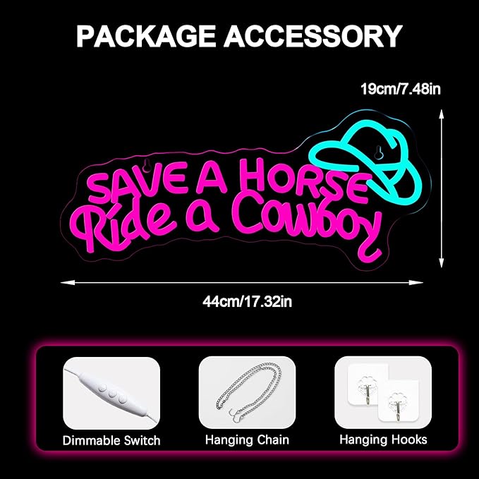 NOSUN Save A Horse Neon Sign Cowboy neon signs for Wall Decor Adjustable Brightness Led Sign LED Colorful Signs Light for Bedroom Home Bar Club Hotel Party Decor