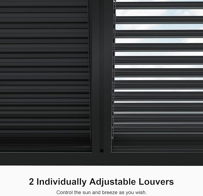 PURPLE LEAF Louvered Pergola 94AS 10' x 4' Wind Resist Dry System Gray | Two Independently Adjustable Louvered Roofs, All-Aluminum Rustproof Frame, DIY-Friendly Assembly, Taller Design