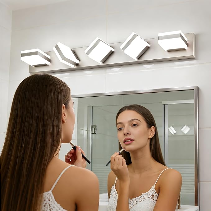 SOLFART Brushed Nickel Vanity Lights for Bathroom, 5 Color Temperature Bathroom Light, Light Fixtures Over Mirror, Modern LED Lighting Adjustable Color 5CCT