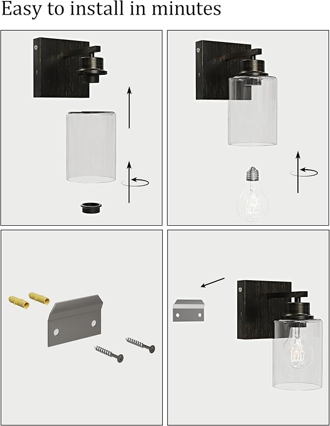 Rayogale Wireless Battery Operated Wall Sconce Set of 2 with Remote Control | Retro Industrial Black Brass Dimmable Easy Install Rechargeable Wall Light with Timer for Living Room Bedroom Emergency 3000K