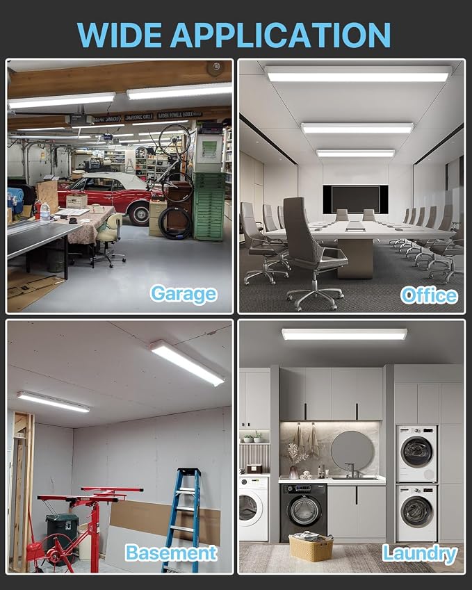 HYPERLITE 60W/50W/40W LED Wraparound Light Fixture, Linkable 4ft Led Wrap Light AC120V, 5000K Wrap Around Light, 4400LM/5500LM/6600LM LED Office Lights for Garage Closet Laundry Room, ETL Listed,2P