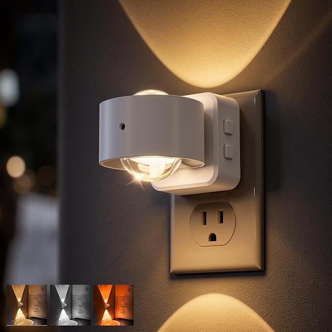 L LOHAS LED Night Light Projector, Night Lights Plug into Wall 3CCT | 2000K/3000K/5000K Adjustable Color Temperature Nightlight, Rotating White Nightlight with Light Sensor for Bathroom, Hallway