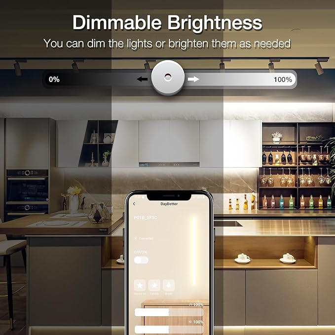 DAYBETTER COB LED Strip Lights, 32.8 ft/10 m 3200 LEDs Bright Natural White LED Light Strips with Remote and App, 4000K Dimmable LED Tape Light, Indoor COB LED Lights for Bedroom DIY Lighting