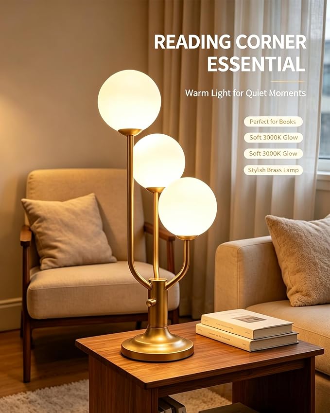 Globe Gold Table Lamp for Bedroom Gift Dimmable G9 Bulbs Included | Modern Round Ball Lamp Nightstand Desk Lamp Warmwhite Ambient Night Light Bedside Lamps for Living Room Party Home Decor Gift
