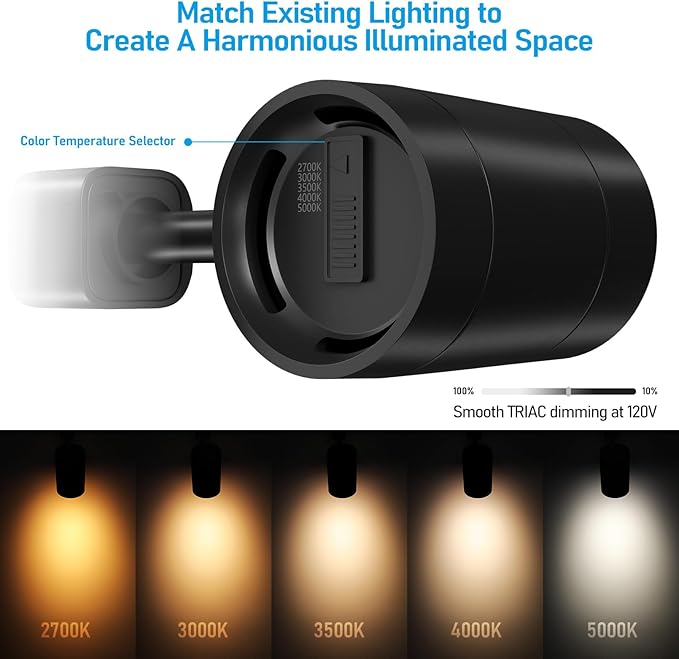 LEONLITE Small Space Series 8.5W LED H Track Lighting Heads, ETL Listed, Dimmable H Track Light Heads for Store Shop Cafe, CRI90, H Track Lighting, 5CCT, Matte Black, Pack of 4