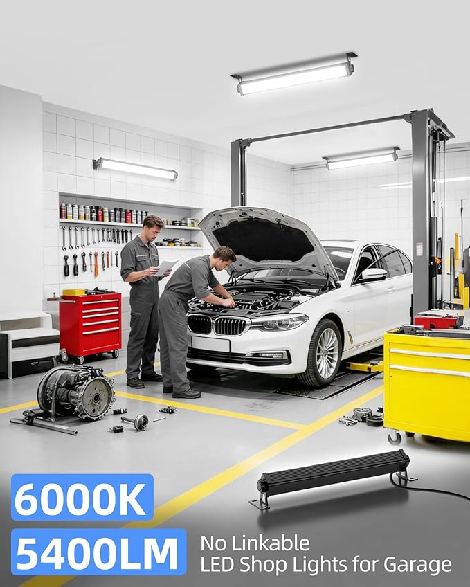 40W LED Shop Light 5400LM Brighter, Plug in Garage Light with On/Off Switch & 6.6FT Cord, 6000K Daylight White Workshop Bay Lighting for Garage Workbench Warehouse Factory Basement, 4 Pack