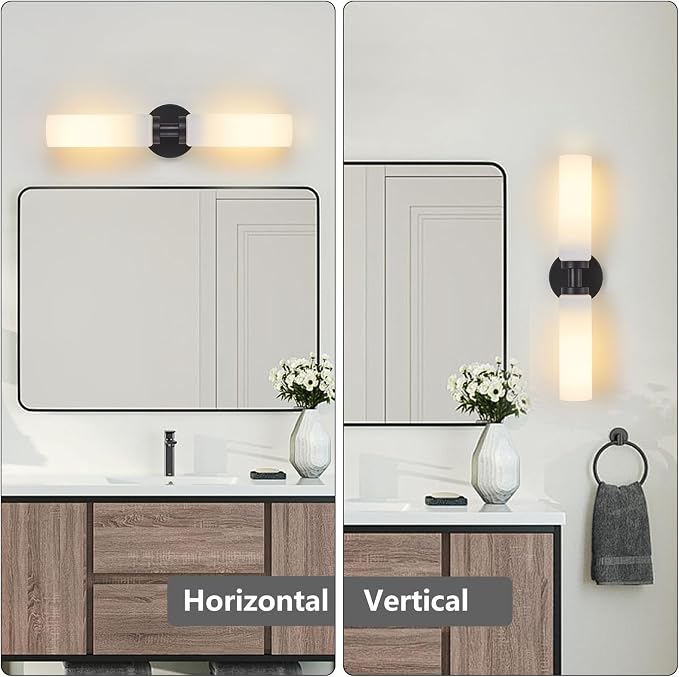 Lanhall 2 Light Black Bathroom Light Fixture Over Mirror, Modern Farmhouse Bathroom Vanity Lights with Milky White Frosted Glass Shade, Wall Sconce for Bathroom Mirror Hallway Cabinet Bedroom Porch