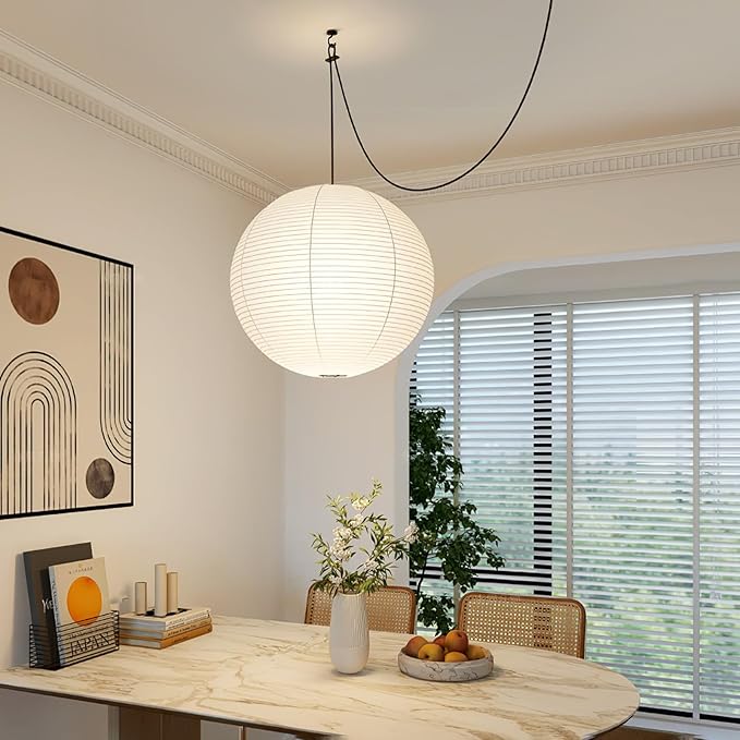 19.68" White Round Paper Lanterns, Chinese/Japanese Paper Lantern Pendant Light, Large Hanging Paper Lamp Shade for Party Decoration, Home Decor Ceiling Lampshade(1 Pack)