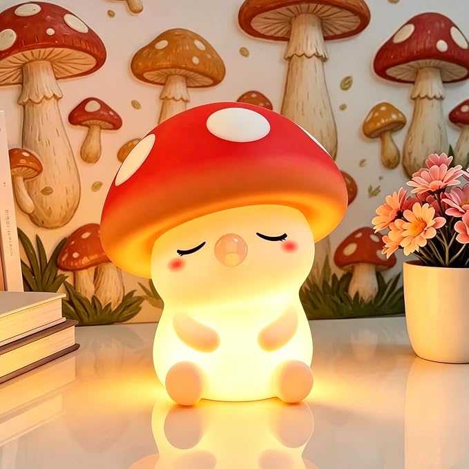 YR YRHH-PET Cute Bubble Mushroom Night Light, Squishy Lamp Mushroom Gifts | Orange Safe Silicone Lamp, Kids Baby Touch Nightlight For Nursery, Dimmable Rechargeable Decor, College White Elephant Gifts
