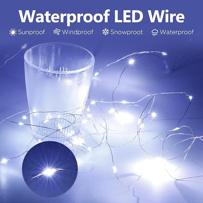 Fairy Lights Battery Operated String Lights 16.4ft 50LED Flashing and Constant Light Waterproof Silver Wire for Christmas DIY Party Wedding Decoration (White, 4 Pack)