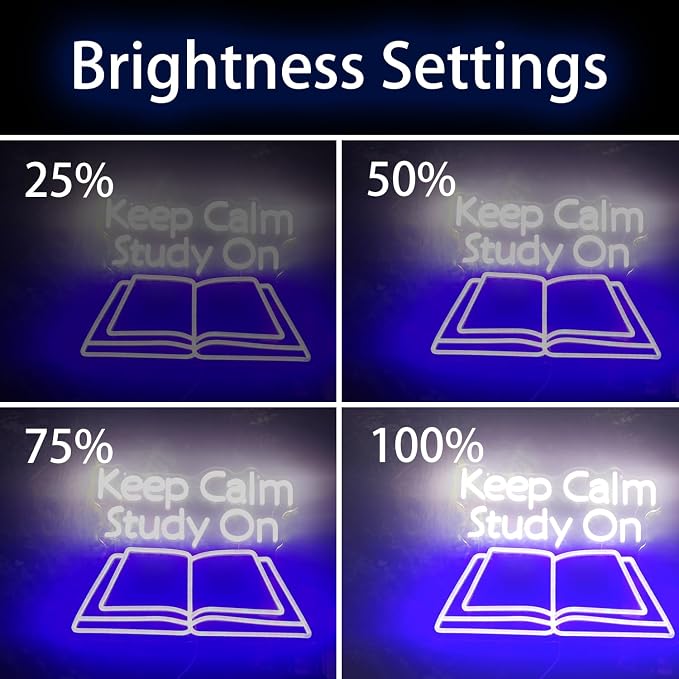 Keep Calm Study On Neon Sign LED Letter Lights Dimmable USB Powered Wall Decor for Classroom Library Reading Nook Student Room Decoration Gift (16.5x13in)