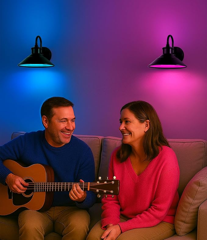 Rechargeable Battery Operated Wall Sconce Set of 2 – RGB Wireless LED Wall Sconces with 15 Colors & Dimmable Brightness, Remote Control & Bulbs Included – Wall Sconce Lighting for Bedroom, Farmhouse,