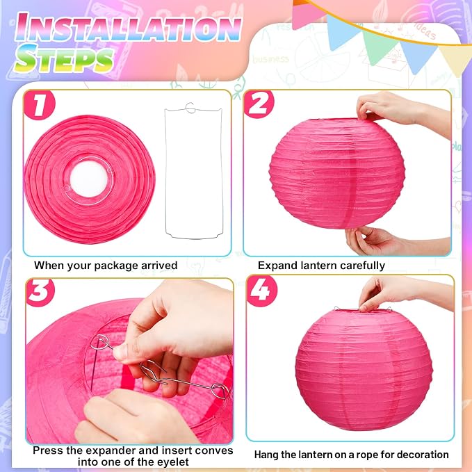 12 Pcs 10 Inch Hanging Paper Lanterns Party Decorations Modern Neon Classroom Decor for Birthday Back to School Party Decoration for Classrooms Wedding Birthday Ceilings