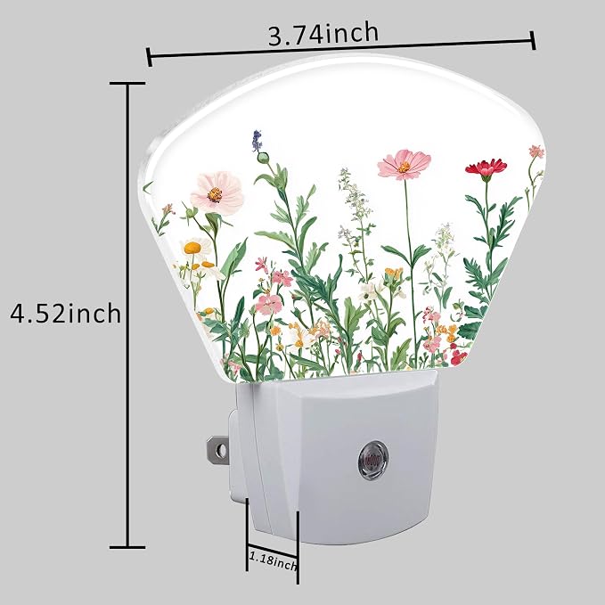 Watercolor Colorful Wildflowers Night Light Wildflowers Nightlight Plug into Wall with Dusk to Dawn Sensor for Kid Girls Boys Women Men Room, Hallway, Kitchen, Bathroom, Stairs Decor