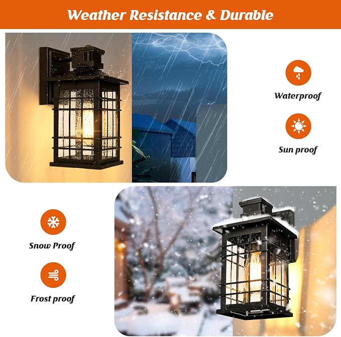 Motion Sensor Outdoor Wall Lights Black, Dusk to Dawn Outside Porch Lights Fixture Wall Mount, Waterproof Exterior Light Fixtures, 2-Pack Matte Black Wall Sconces Lantern for House Patio Garage